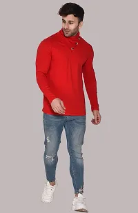 Reliable Red Cotton Blend Solid High Neck Tshirt For Men-thumb4