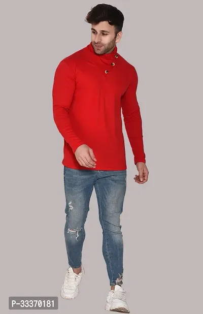 Reliable Red Cotton Blend Solid High Neck Tshirt For Men-thumb5