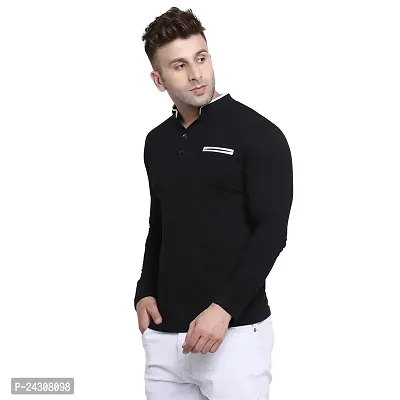 Stylish Black Cotton Blend Long Sleeves Solid T-Shirt For Men-thumb3