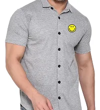 Stylish Silver Cotton Blend Solid Short Sleeves Shirt For Men-thumb3