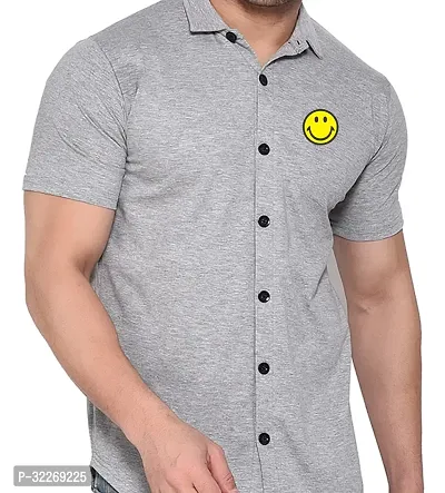 Stylish Silver Cotton Blend Solid Short Sleeves Shirt For Men-thumb4