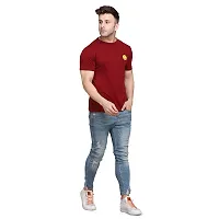 Stylish Maroon Cotton Blend Short Sleeves Solid T-Shirt For Men-thumb3