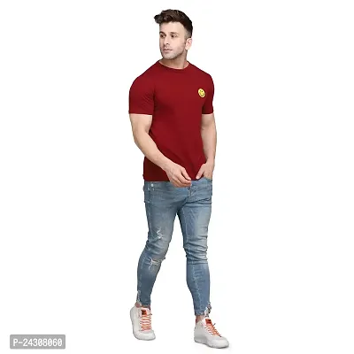 Stylish Maroon Cotton Blend Short Sleeves Solid T-Shirt For Men-thumb4