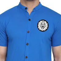 Stylish Blue Cotton Blend Short Sleeves Regular Fit Casual Shirt For Men-thumb4