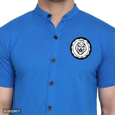 Stylish Blue Cotton Blend Short Sleeves Regular Fit Casual Shirt For Men-thumb5