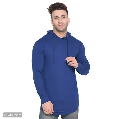 Stylish Blue Cotton Blend Solid Long Sleeves Hoodies For Men-thumb0