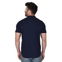 Stylish Navy Blue Cotton Blend Solid Short Sleeves Shirt For Men-thumb1