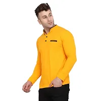 Stylish Yellow Cotton Blend Long Sleeves Solid T-Shirt For Men-thumb2