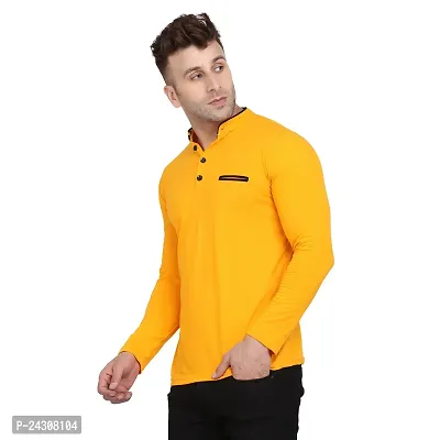 Stylish Yellow Cotton Blend Long Sleeves Solid T-Shirt For Men-thumb3