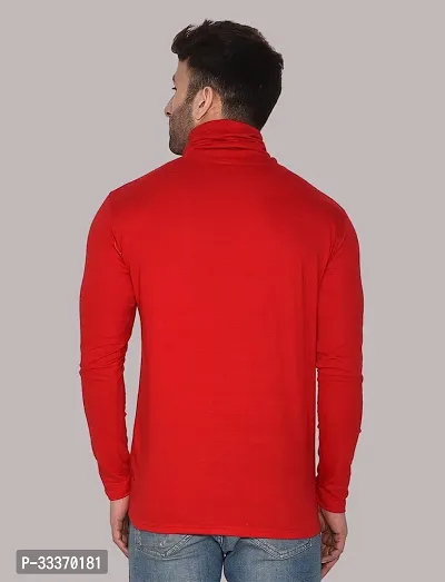 Reliable Red Cotton Blend Solid High Neck Tshirt For Men-thumb2