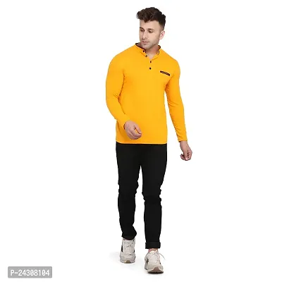 Stylish Yellow Cotton Blend Long Sleeves Solid T-Shirt For Men-thumb4