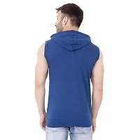 Stylish Blue Cotton Blend Solid Sleeveless Hoodies For Men-thumb1