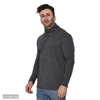 Stylish Grey Cotton Blend Long Sleeves Solid T-Shirt For Men-thumb3