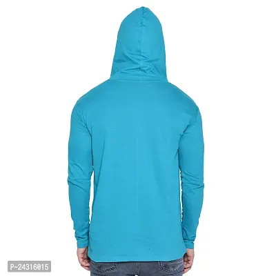 Trendy Turquoise Cotton Blend Solid Hoodies For Men-thumb2