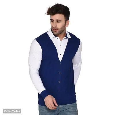 Stylish Blue Cotton Blend Long Sleeves Regular Fit Casual Shirt For Men-thumb0