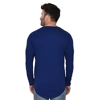 Stylish Blue Cotton Blend Long Sleeves Solid T-Shirt For Men-thumb1