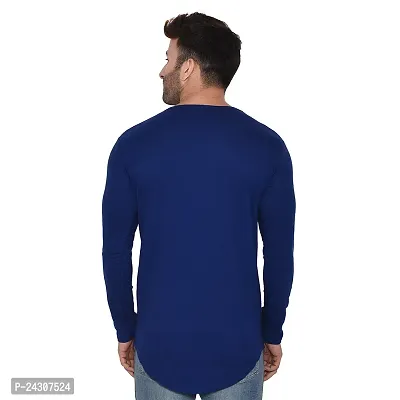 Stylish Blue Cotton Blend Long Sleeves Solid T-Shirt For Men-thumb2