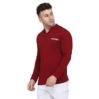 Stylish Maroon Cotton Blend Long Sleeves Solid T-Shirt For Men-thumb2