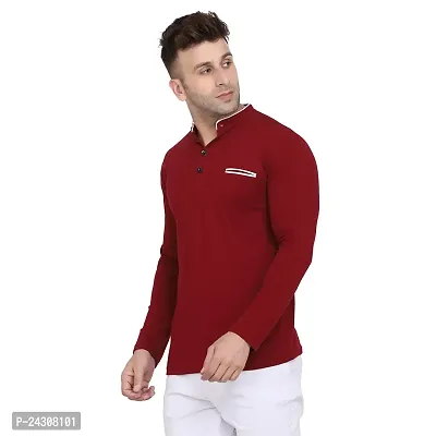 Stylish Maroon Cotton Blend Long Sleeves Solid T-Shirt For Men-thumb3