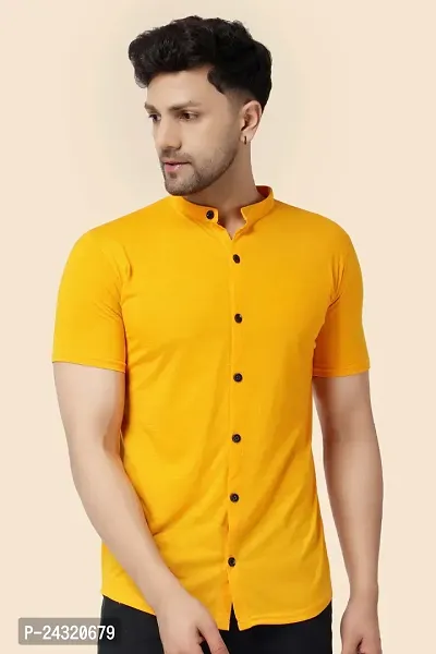 Stylish Yellow Cotton Blend Short Sleeves Regular Fit Casual Shirt For Men