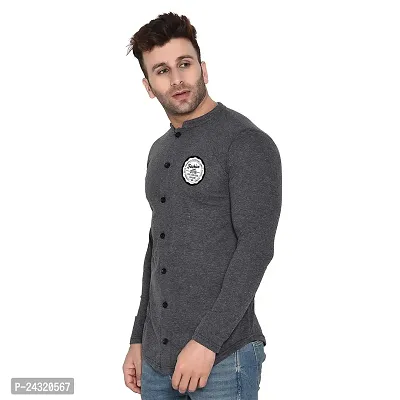 Stylish Grey Cotton Blend Long Sleeves Regular Fit Casual Shirt For Men-thumb3