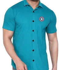 Stylish Turquoise Cotton Blend Solid Short Sleeves Shirt For Men-thumb3