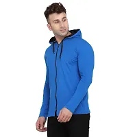 Stylish Blue Cotton Blend Solid Long Sleeves Hoodies For Men-thumb2