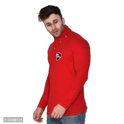 Stylish Red Cotton Blend Long Sleeves Solid T-Shirt For Men-thumb3