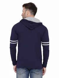 Stylish Navy Blue Cotton Blend Solid Long Sleeves Hoodies For Men-thumb1