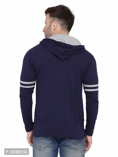 Stylish Navy Blue Cotton Blend Solid Long Sleeves Hoodies For Men-thumb2