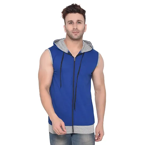 Stylish Blend Solid Sleeveless Hoodies For Men