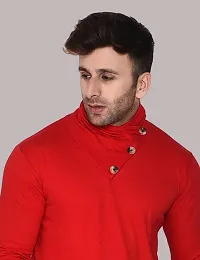 Reliable Red Cotton Blend Solid High Neck Tshirt For Men-thumb3