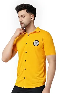 Stylish Yellow Cotton Blend Short Sleeves Regular Fit Casual Shirt For Men-thumb2