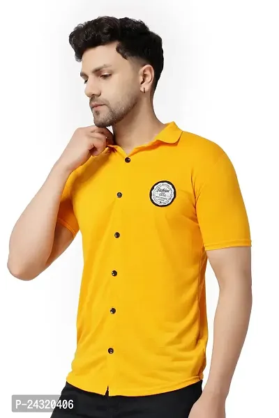 Stylish Yellow Cotton Blend Short Sleeves Regular Fit Casual Shirt For Men-thumb3