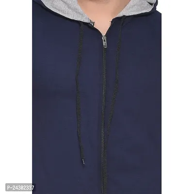 Stylish Navy Blue Cotton Blend Solid Sleeveless Hoodies For Men-thumb5