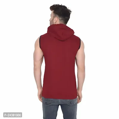 Stylish Multicoloured Cotton Blend Solid Sleeveless Hoodies For Men-thumb2