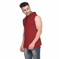 Stylish Maroon Cotton Blend Solid Sleeveless Hoodies For Men-thumb2