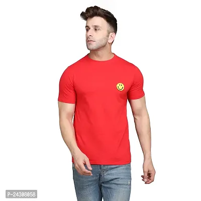 Stylish Red Cotton Blend Short Sleeves Solid T-Shirt For Men