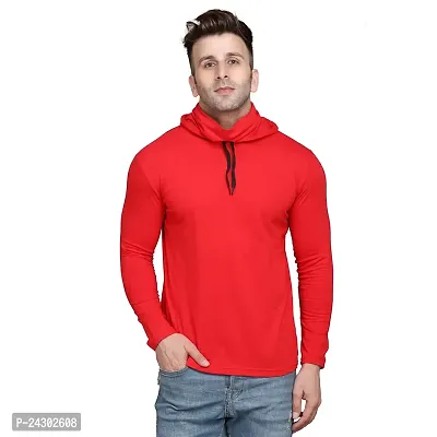 Stylish Red Cotton Blend Solid Long Sleeves Hoodies For Men