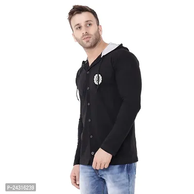 Trendy Black Cotton Blend Solid Hoodies For Men-thumb3