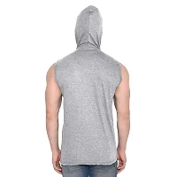 Stylish Silver Cotton Blend Solid Sleeveless Hoodies For Men-thumb1