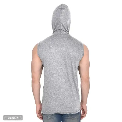 Stylish Silver Cotton Blend Solid Sleeveless Hoodies For Men-thumb2