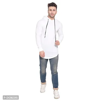 Stylish White Cotton Blend Solid Long Sleeves Hoodies For Men-thumb4
