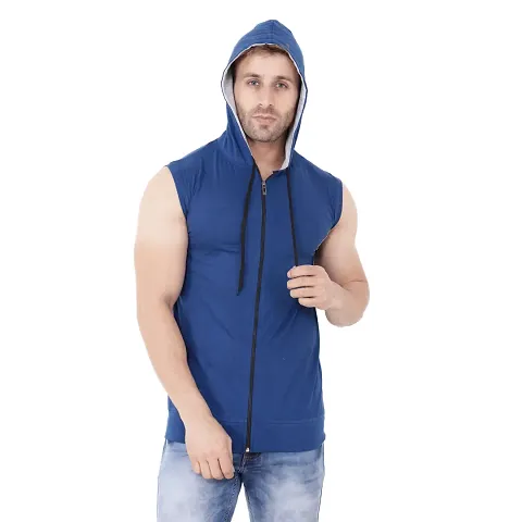 Stylish Blend Solid Sleeveless Hoodies For Men