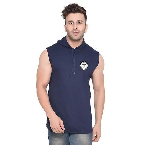 Stylish Blend Solid Sleeveless Hoodies For Men