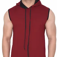 Stylish Multicoloured Cotton Blend Solid Sleeveless Hoodies For Men-thumb3