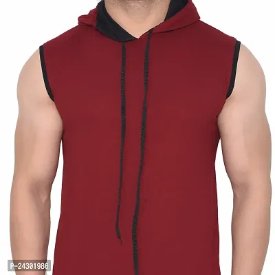 Stylish Multicoloured Cotton Blend Solid Sleeveless Hoodies For Men-thumb4