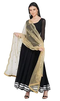 SNEHPRABHA Golden Net Mirror Work Net Dupatta For Women Latest Design Fancy Net Mirror Embroidery Dupatta For Women Girls-thumb1