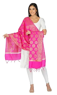 SNEHPRABHA Women's Banarasi Silk Woven Printed Zari EmbroideryTraditional Ethnic Heavy Embroidered Designer Dupatta For Women (PINK)-thumb1