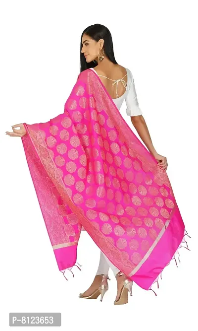 SNEHPRABHA Women's Banarasi Silk Woven Printed Zari EmbroideryTraditional Ethnic Heavy Embroidered Designer Dupatta For Women (PINK)-thumb3